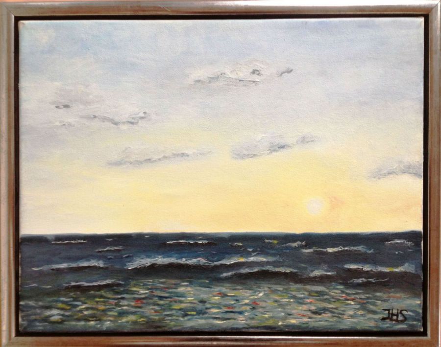 Jeanette Hougaard 01 solnedgang ved vesterhavet 30x40