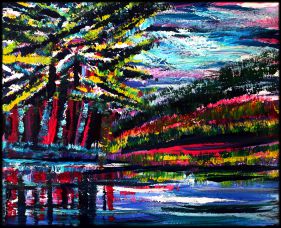 Aftenlys ved søen 2 32x26cm. akryl. pris 1.500,- Peter Hansen