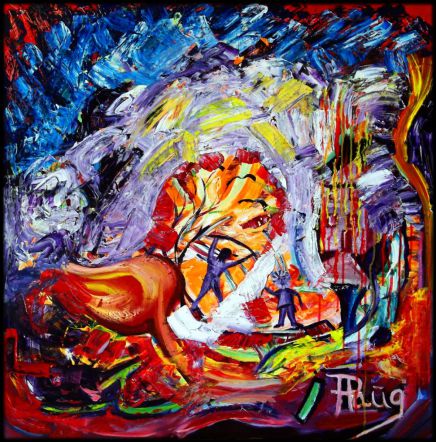 En anden verden 2 80x80cm. olie pris 5.800,- Peter Hansen